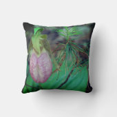 Wild Pink Lady Slipper Orchid And Evergreens   クッション (裏面)