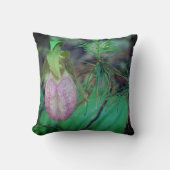 Wild Pink Lady Slipper Orchid And Evergreens   クッション (正面)