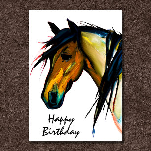 Wild Pony Watercolor Horse Happy Birthday カード