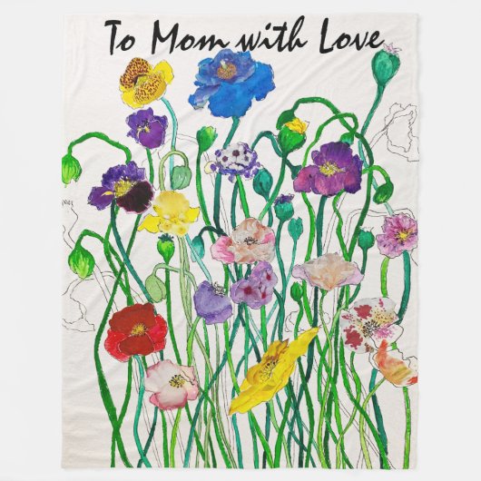 Wild Poppiesカラフルhappy名 フリースブランケット (正面)