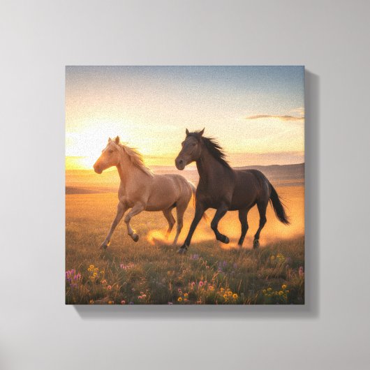 Wild Prairie Run – Horses at Sunset Wall Art キャンバスプリント (正面)