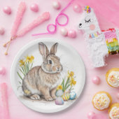 Wild Rabbit Easter Eggs and Daffodil Flowers  ペーパープレート (パーティー)