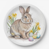 Wild Rabbit Easter Eggs and Daffodil Flowers  ペーパープレート (正面)