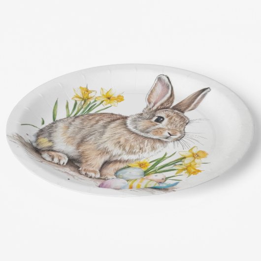 Wild Rabbit with Daffodils Easter  ペーパープレート (アングル)