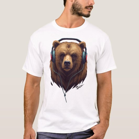 Wild Resonance – 抽象的なクマのヘッドホン Tシャツ (正面)