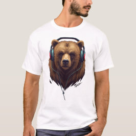 Wild Resonance – Abstract Bear with Headphones Tシャツ