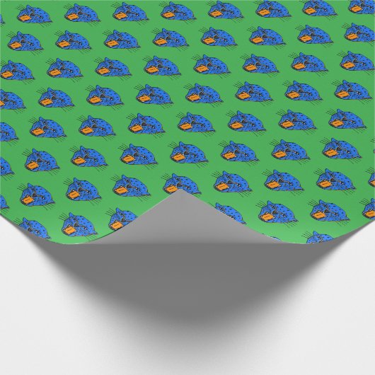 Wild Roar Gift Wrap – Blue Panther Pattern ラッピングペーパー (角)