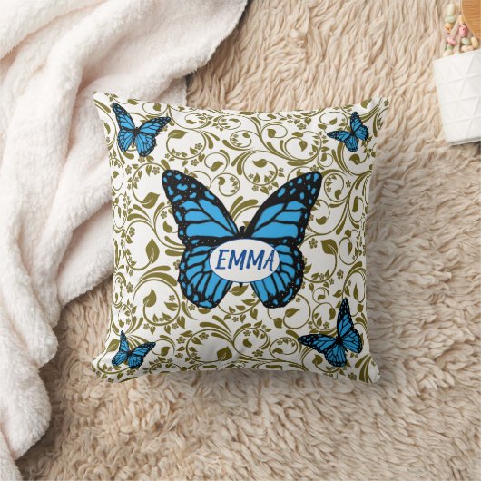 Wild Romantic Field Blue butterflies クッション (ブランケット)