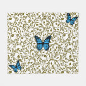 Wild Romantic Field Blue butterflies フリースブランケット (正面(横))