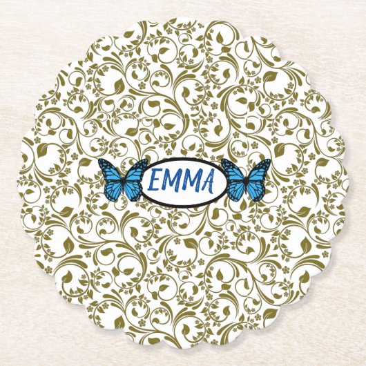 Wild Romantic Field Blue butterflies ペーパーコースター (正面)