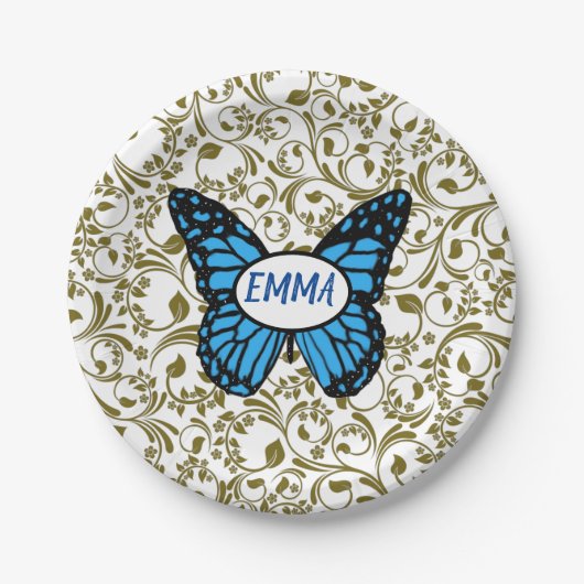 Wild Romantic Field Blue butterflies ペーパープレート (正面)