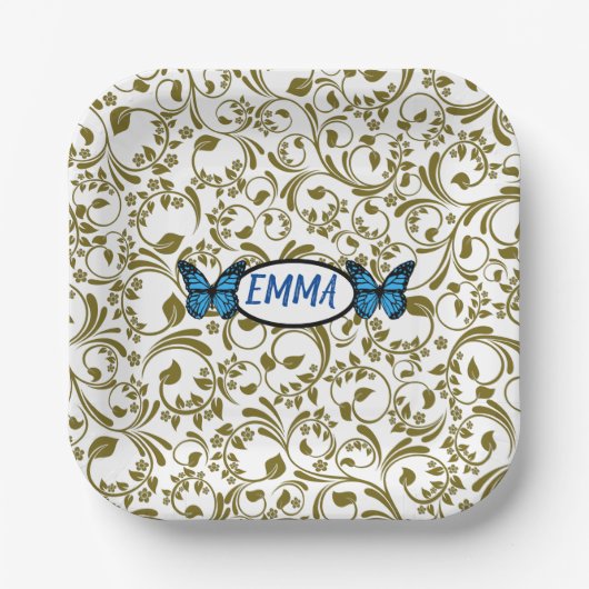 Wild Romantic Field Blue butterflies ペーパープレート (正面)