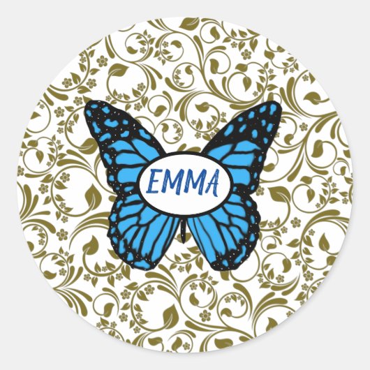 Wild Romantic Field Blue butterflies ラウンドシール (正面)