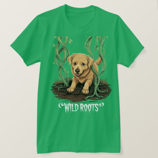 Wild Roots – スプーキーゴールデンレトリバーガーデンデザイン Tシャツ (デザイン正面)