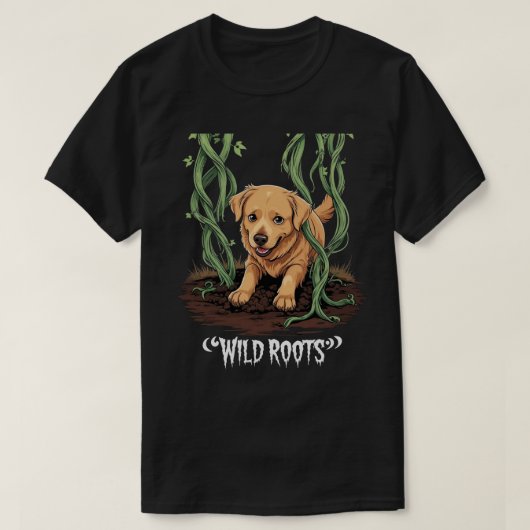 Wild Roots – Spooky Golden Retriever Garden Design Tシャツ (デザイン正面)