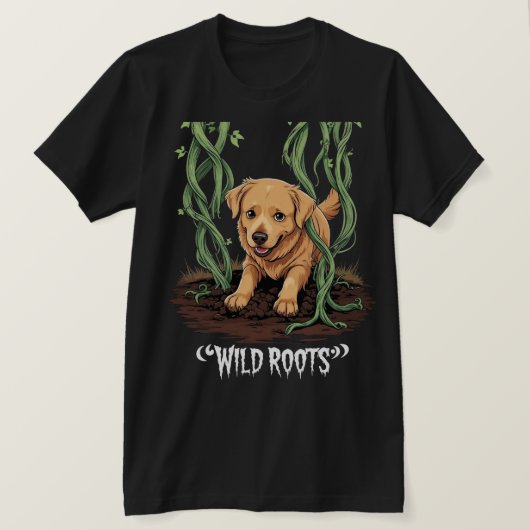 Wild Roots – Spooky Golden Retriever Garden Design Tシャツ (デザイン正面)
