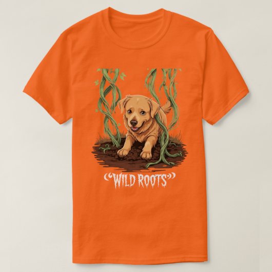 Wild Roots – Spooky Golden Retriever Garden Design Tシャツ (デザイン正面)