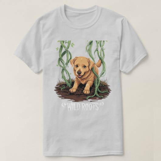 Wild Roots – Spooky Golden Retriever Garden Design Tシャツ (デザイン正面)