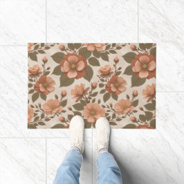 Wild Rose Blooms In Earthy Shades Of Terracotta  ドアマット