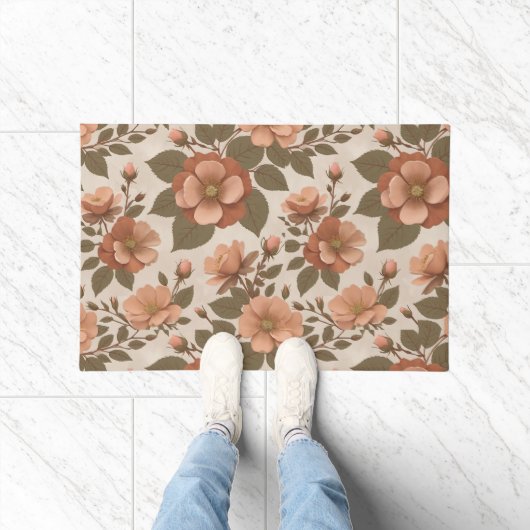 Wild Rose Blooms In Earthy Shades Of Terracotta  ドアマット (室内)