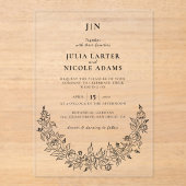 Wild Rose Floral Petals Garden Affair Wedding アクリル招待状 (正面)