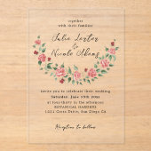 Wild Rose Floral Petals Garden Affair Wedding アクリル招待状 (正面)