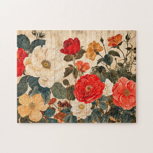 Wild Rose Mix on Weathered Wood ジグソーパズル (横)