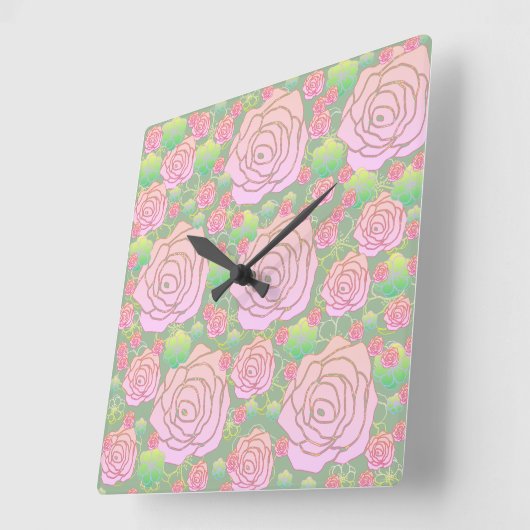 Wild Roses スクエア壁時計 (傾斜)