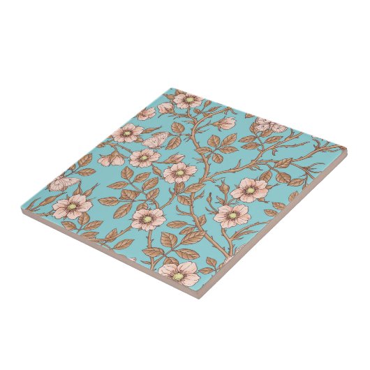 Wild roses and butterflies /pink/brown/pool タイル (側面)