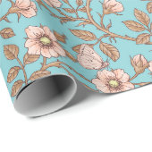 Wild roses and butterflies /pink/brown/pool ラッピングペーパー (ロールコーナー)