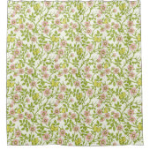 Wild roses and butterflies /pink/pale green/yellow シャワーカーテン (正面)