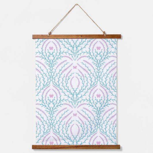 Wild roses and butterflies /pink/pale green/yellow 吊り下げ型タペストリー (正面)