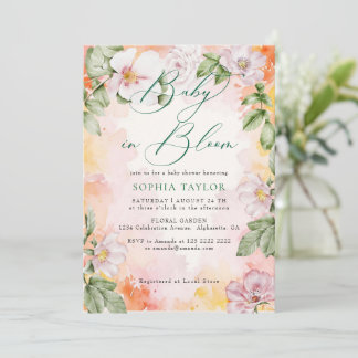 Wild Roses Elegant Baby in Bloom ベビーシャワー 招待状