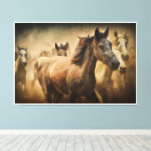 Wild Running Horses: Western Rustic Wildlife Art キャンバスプリント (インサイチュ (ウッドフロア))