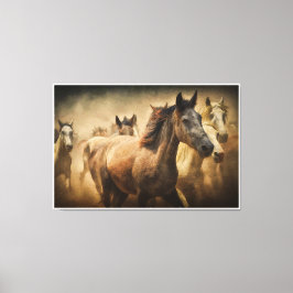 Wild Running Horses: Western Rustic Wildlife Art キャンバスプリント