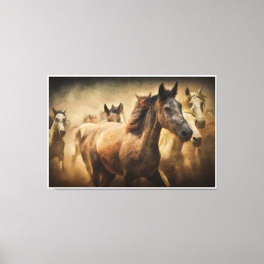 Wild Running Horses: Western Rustic Wildlife Art キャンバスプリント (正面)