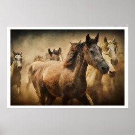 Wild Running Horses: Western Rustic Wildlife Art ポスター