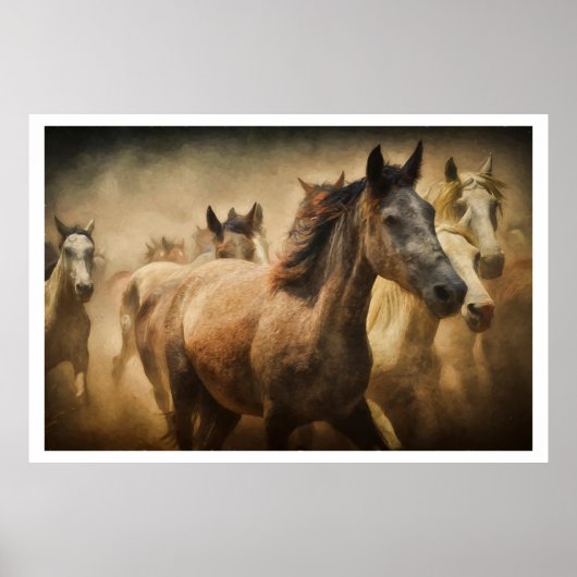 Wild Running Horses: Western Rustic Wildlife Art ポスター (正面)