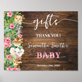 Wild Rustic Safari Pink Flowers Gifts Baby Shower ポスター