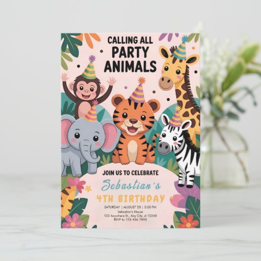 Wild Safari Animals Birthday 招待状 (スタンド正面)