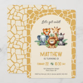 Wild Safari Animals Jungle Birthday Party 招待状 (正面/裏面)