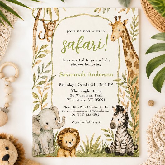 Wild Safari Baby Shower Tropical Jungle Animal  招待状