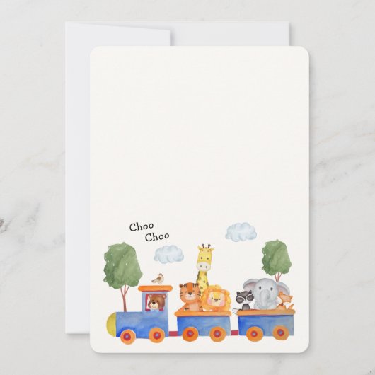 Wild Safari Zoo Animals Train Baby Shower 招待状 (裏面)