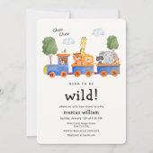 Wild Safari Zoo Animals Train Baby Shower 招待状 (正面)