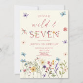 Wild & Seven Wildflower Floral 7th Birthday Party 招待状 (正面)