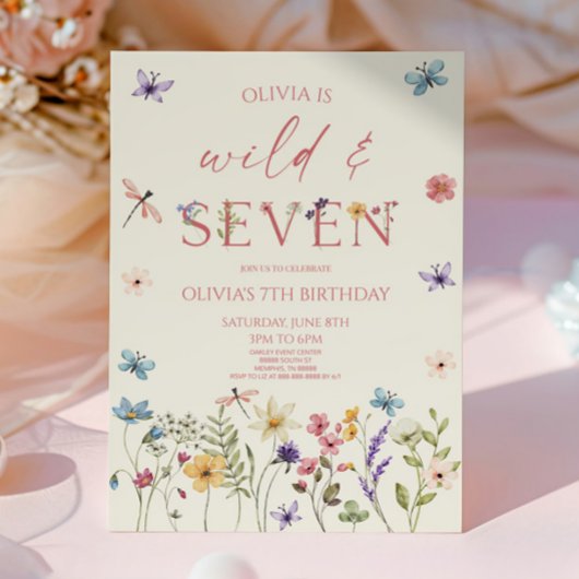 Wild & Seven Wildflower Floral 7th Birthday Party 招待状
