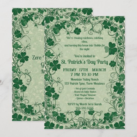 Wild Shamrock Vine Funky Saint Patricks Day Party  招待状 (正面/裏面)