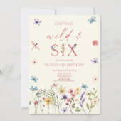 Wild & Six Wildflower Floral 6th Birthday Party 招待状 (正面)