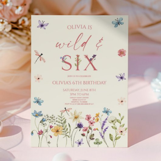 Wild & Six Wildflower Floral 6th Birthday Party 招待状