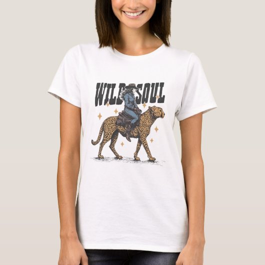 WILD SOUL カウガール チーター ライド ヴィンテージ デザイン Tシャツ (正面)